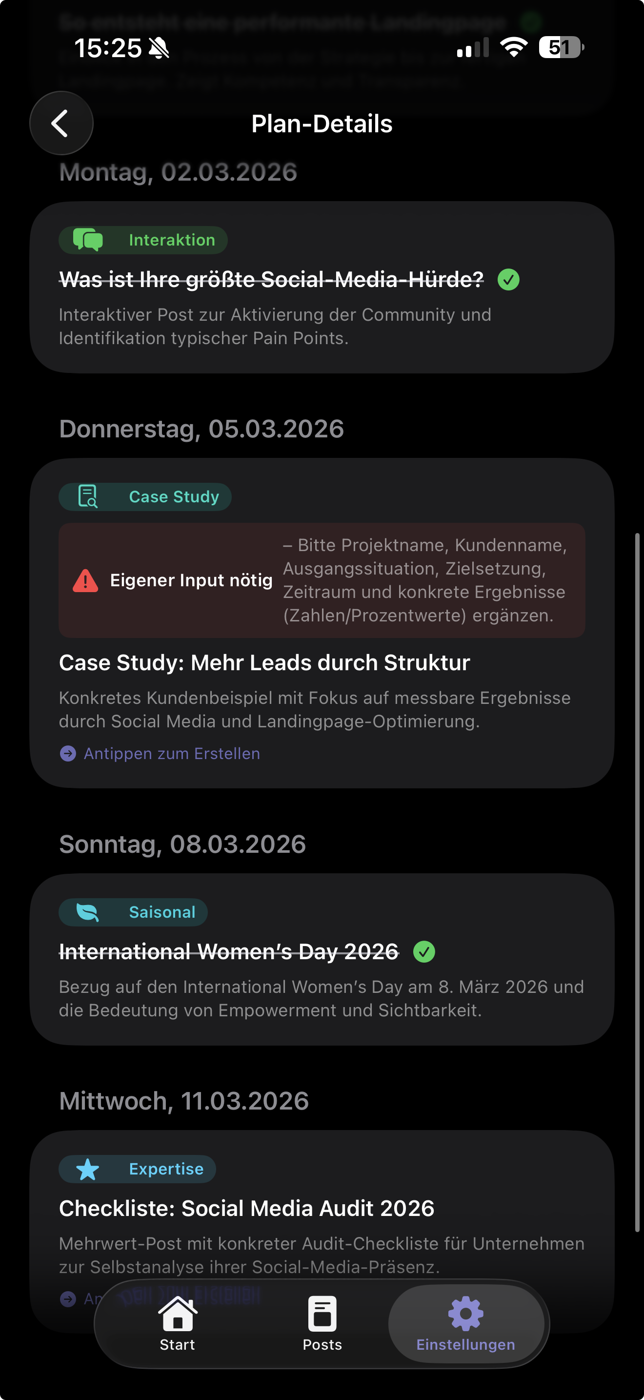 14-Tage Content-Plan in der Reichweite App