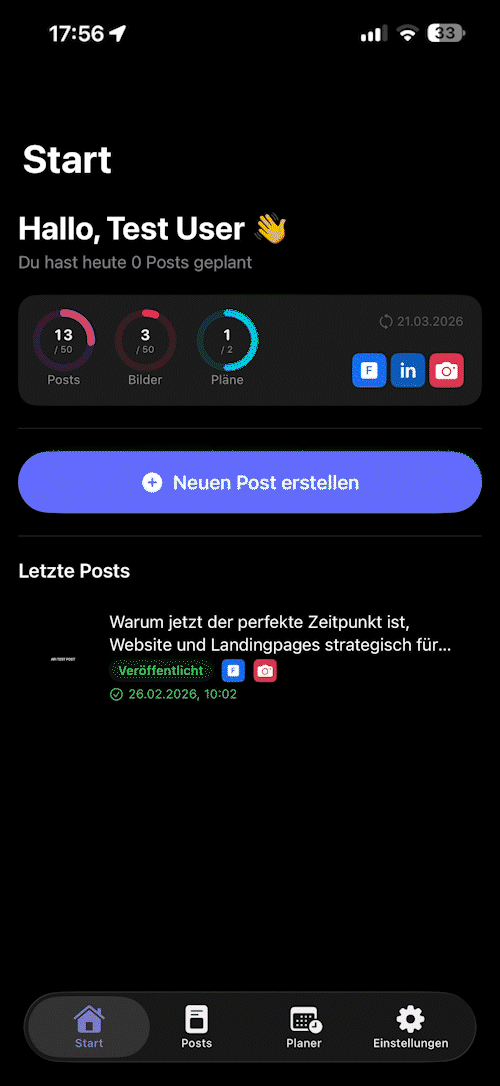 Reichweite App – So wird ein Beitrag erstellt