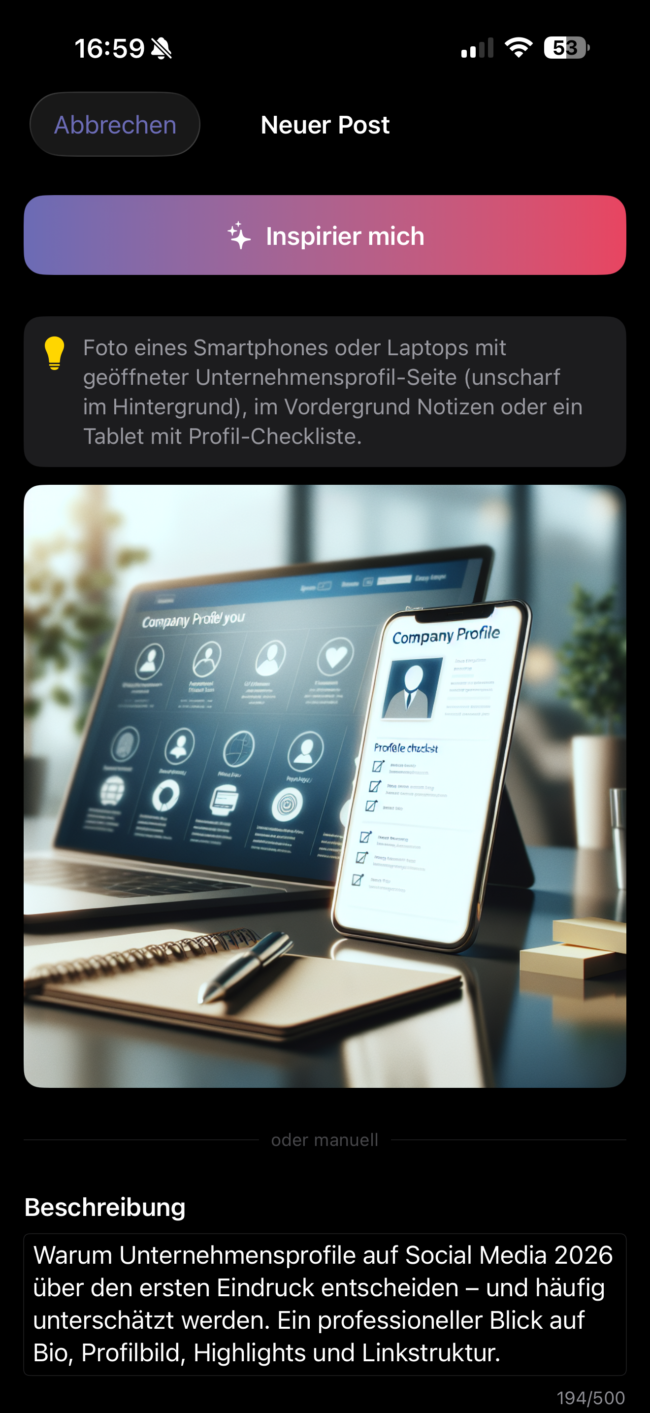 Generierter Social-Media-Beitrag